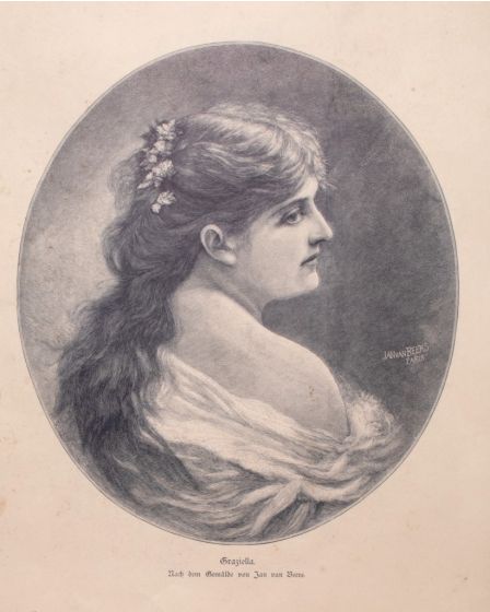 Woman's Portrait is an original zincography on paper realized by D'Apres Jan van Beers, in 1905.