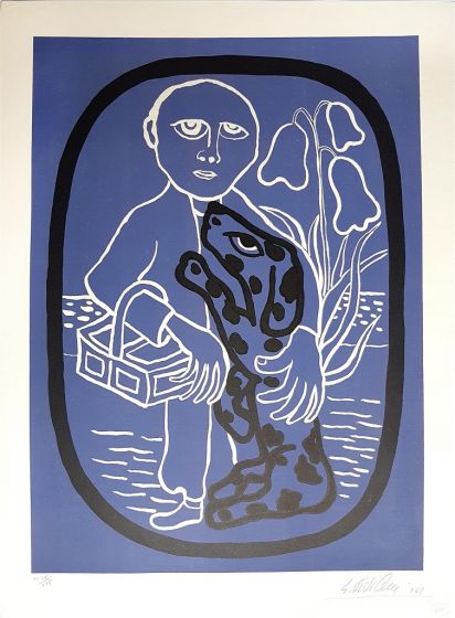 giuseppe viviani, man with dog, art for sale, art, buy art online, prints, lithograph, online, artworks, artwork, etchings, etching, multiples, artists artwork, purchase artwork, original artworks, buy artwork, affordable artworks, buy artworks for home, 