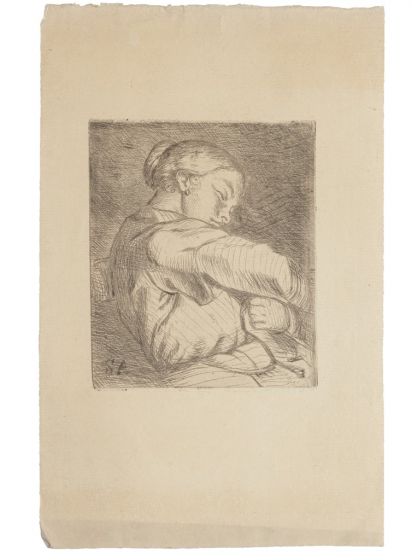 " Woman with baby in her arms" is an original drawing in etching technique, realized by an Anonymous Artist of the XX Century . 
