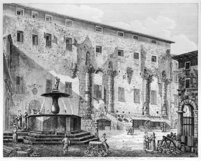 Luigi Rossini, Piazza di Plaestrina (...), Roma, 1826, Luigi Rossini, Rome, Architecture, Ruins, Landscape, Roman, Villa, Palace, Neoclassicism, Old Masters, Artworks, Etchings, Engraves, Archeology, Monuments, Piranesi, Palestrina, sqaure, temple, 
