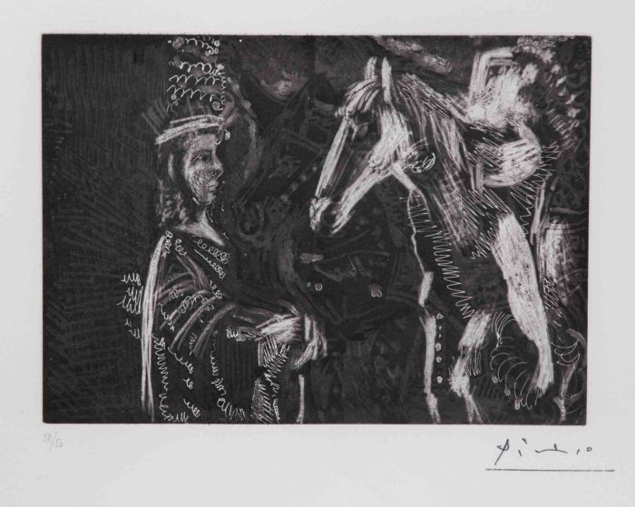Pablo Picasso - Old Man and Woman Leaning on the Neck of His Horse - Contemporary Artwork