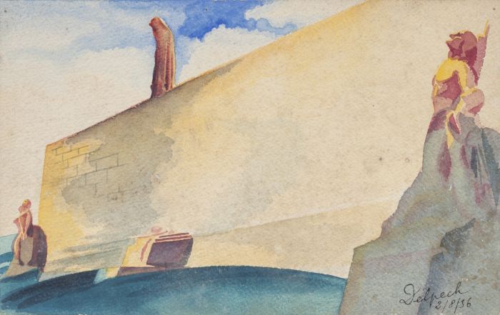 "Composition" is an original drawing in watercolor on paper, realized by Jean Delpech (1916-1988). 