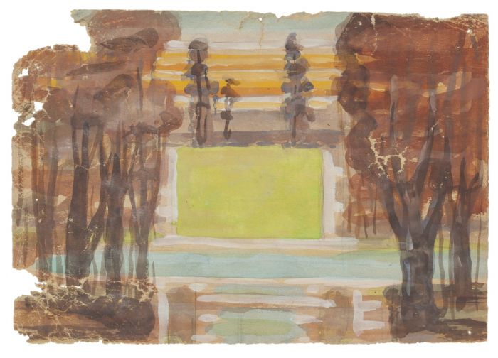 "Landscape" 1936's is an original drawing in watercolor on paper, realized by Jean Delpech (1916-1988). 
