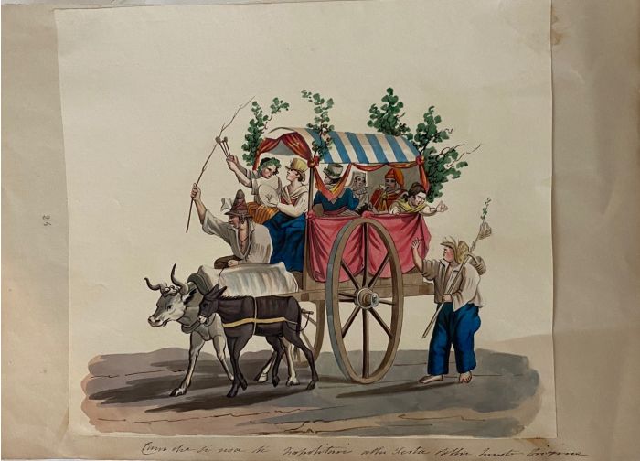 Wagon with Neapolitans is a splendid gouache drawing on paper engraved by the Italian artist Anonymous Artist of XX Century.