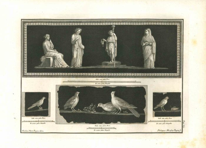 Ancient Roman Painting, The Offering Scene and Pigeons - Carlo Nolli - Old Master's Artwork