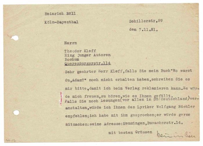 Typewritten and Signed Letter by Heinrich Böll