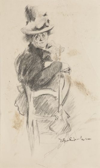 "Seated Figure"  is an original pencil drawing on  ivory-colored paper by Anonymous Artist of XX Century.