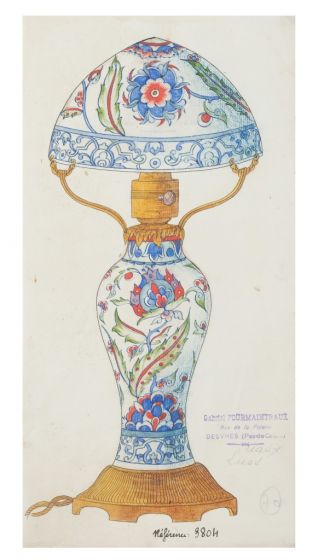 "Porcelain Lumen" 1890s  is an original china ink and watercolor drawing on ivory-colorated paper by Anonymous French Artist of XIX Century.