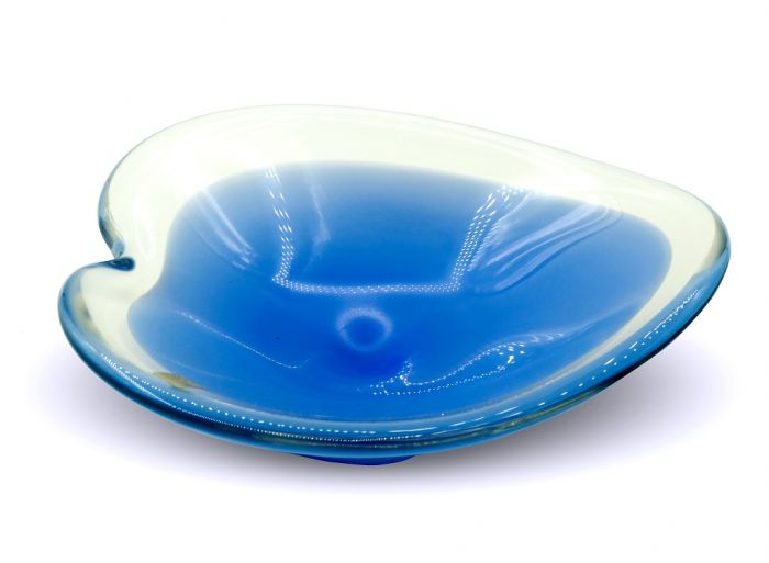 Vintage Blue Crystal Coquille Bowl by Paul Kedelv for Reijmyre - Design and Decorative Object