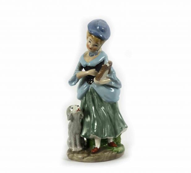 Vintage Porcelain Sculpture of Lady with dog