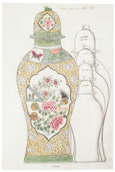 "Porcelain Vase"  1890s is an original China ink and watercolor drawing on ivory-colorated paper by Anonymous Artist of XIX Century.