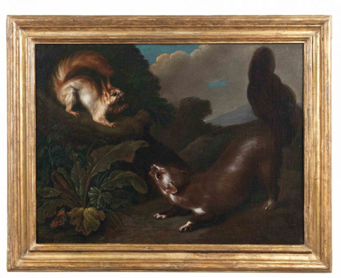 Landascape with Squirrel and Ferrel Fight - Joseph Franz Adolph - Old Masters