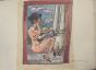 "The Phone"  is an original hand colored drawing on ivory-colorated paper by Mino Maccari (1898-1989).