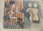 "The Phone Rings"  is an original hand colored drawing on ivory-colorated paper by Mino Maccari (1898-1989).