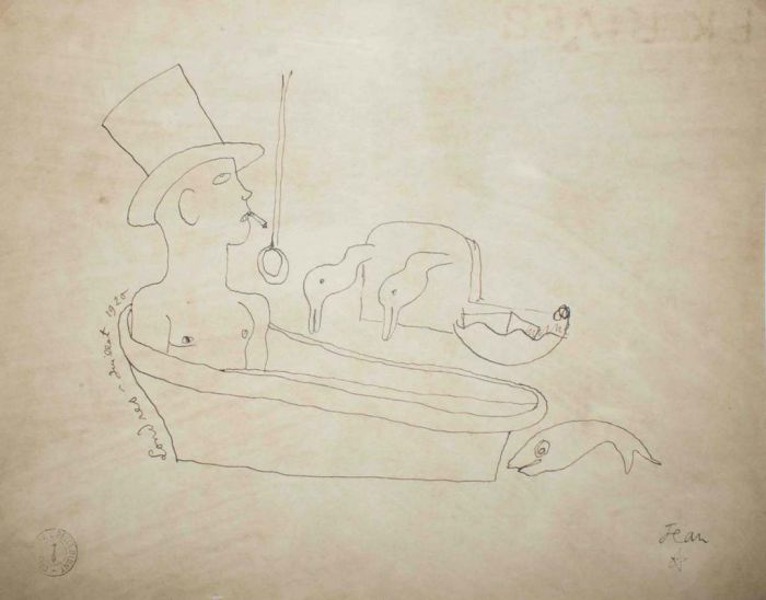 Smoking in the Tub by Jean Cocteau - Surrealist Artwork