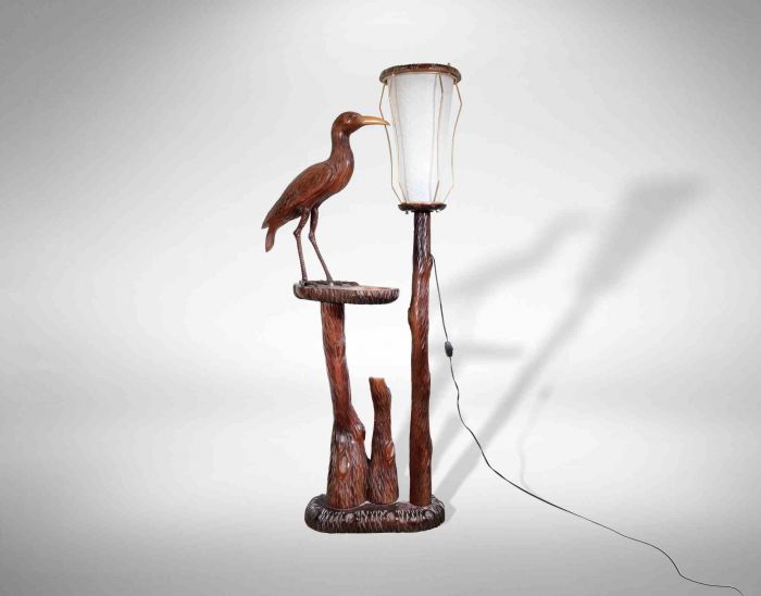 Vintage Wooden Lamp with Bird