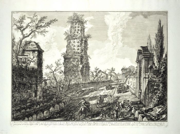 Ruins of an ancient tomb  by Giovanni Battista Piranesi - Old Master Artwork