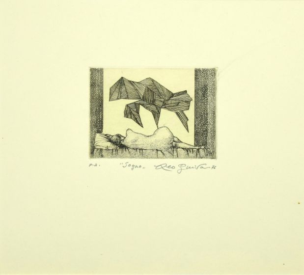 Sogno is an original black and white etching realized  by Leo Guida.