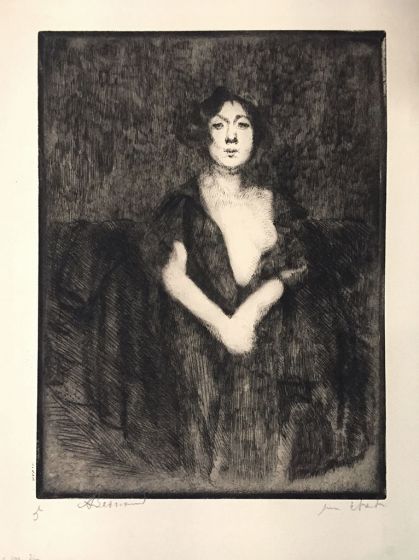 A. BESNARD, Le Modèle au Manteau Noir, Etching and dry-point. 1925.