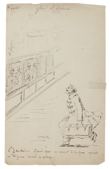 "La Gare D'Ostende" is an original drawing in pen on paper, realized by Anonymous French Artist of the XIX Century.