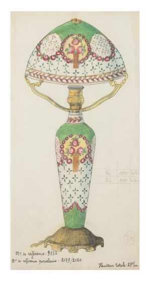 "Porcelain Lumen" 1890s  is an original china ink and watercolor drawing on ivory-colorated paper by Anonymous French Artist of XIX Century.