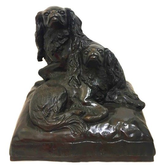 Couple of Cavalier King Spaniel on a pillow by Charles Valton - Modern Artwork
