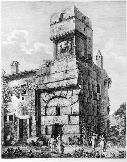 L. Rossini, Veduta degl’Avanzi del Maestoso Ingresso della Villa d’Adriano tre miglia da Tivoli, 1824. L. Rossini, Tivoli, Rome, Architecture, Ruins, Landscape, Roman, Villa, Palace, Neoclassicism, Old Masters, Artworks, Etchings, Engraves