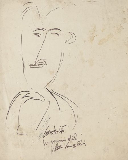 "Man Figure"  is an original black China ink drawing on ivory-colored paper , signed and dated by Antonio Vangelli (1917-2003), on the lower right.