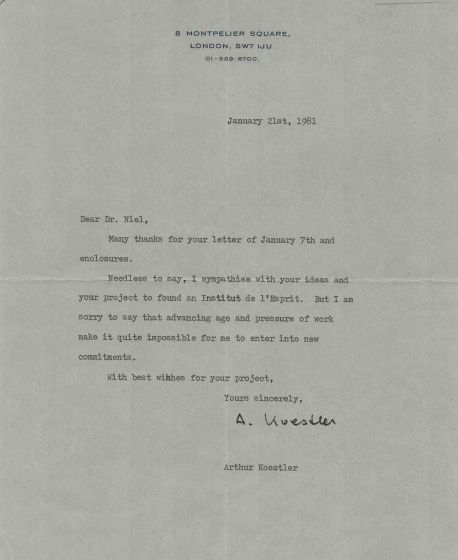 Arthur Koestler Autograph Letter