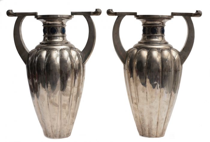 Pair of Two-Handles Silver 800 Vases by Bellotto