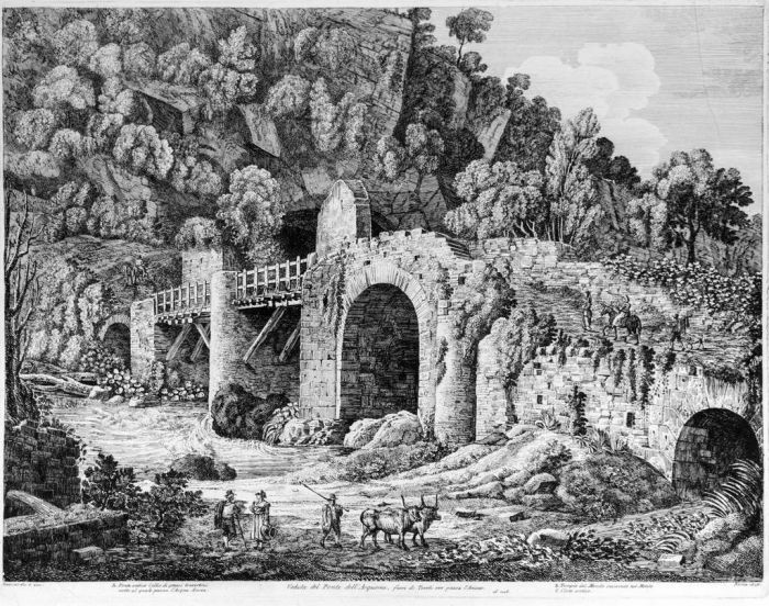 Luigi Rossini, Veduta del Ponte dell'Acquoria, fuori di Tivoli ove passa l'Aniene. Rome, 1826