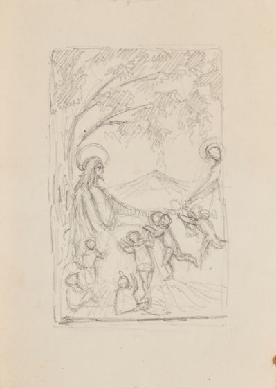"Sacred Scene" is an original drawing in tempera on paper, realized by an Anonymous Artist of the XX Century . 