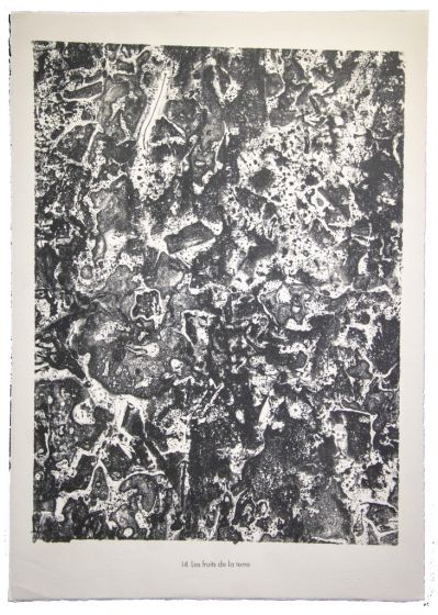 Les fruit de la terre is an original lithograph on watermarked paper "Arc". Abstract composition by the French artist Jean Dubuffet. From the album of "Theatre du sol" (1953-1959). In excellent conditions.