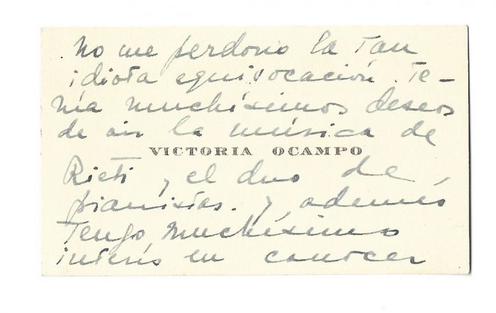 Victoria Ocampo's Business Card - Manuscript