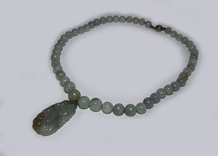 Green Jade Necklace with a Jade Pendant