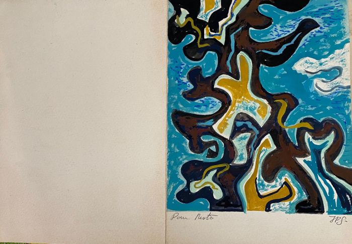 "Arabesques Tropicales"  is an original watercolor drawing on ivory-colorated cardboard by Anonymous Artist of XIX Century, perhaps Jean Piere (written on the back of the drawing).
