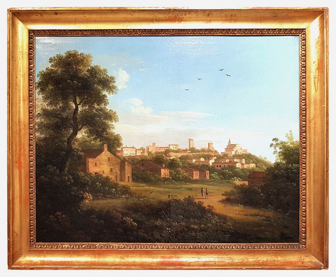 Pair of Tuscan Landscape with City by an European artist - Old Masters