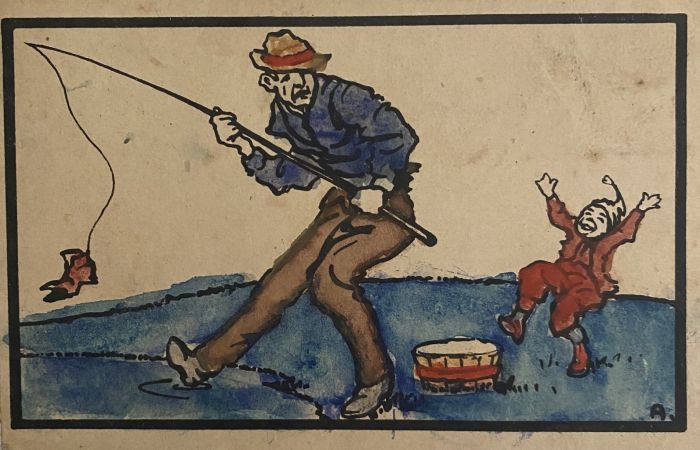 "The fisherman" 1920s is an original  watercolor drawing on ivory-colorated paper by Anonymous Artist of the 20th century.