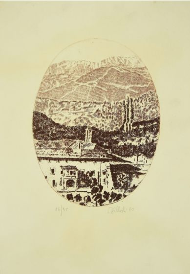 Landscape is an original etching on cardboard realized by Bellosti in the second half of the XX century, in 1980s.