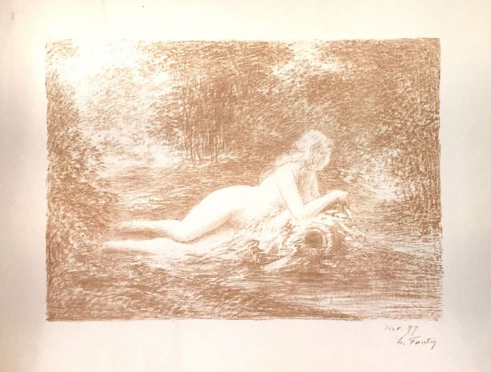 H. FANTIN_LATOUR, La Source dans les Bois, Autographie (Calcography on paper transfer and Lithograph), 1898.