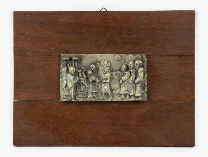 Wood Base with Brass Relief