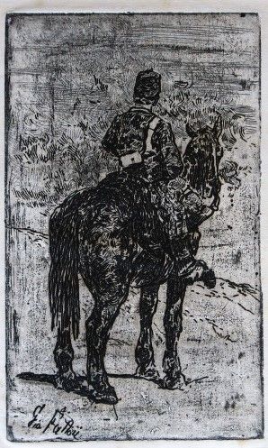 Giovanni Fattori, Etching, Print, Artwork, Modern Art, Italian Print, Gunner Riding
