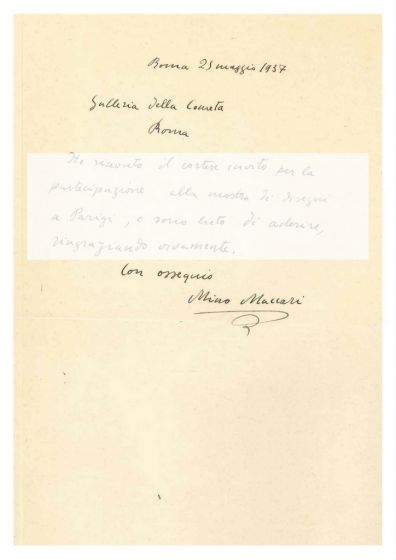 Letter from Mino Maccari to Countess Pecci Blunt - Original Manuscripts