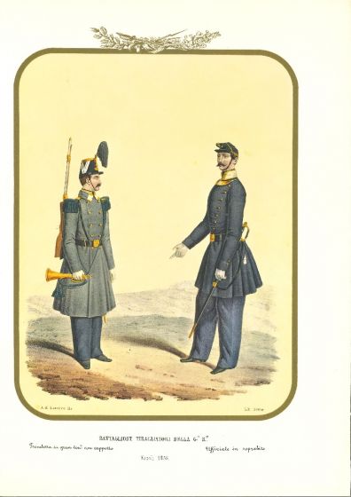 First Royal Guard Shooter Battalion - Lithograph by Antonio Zezon. Naples 1856.