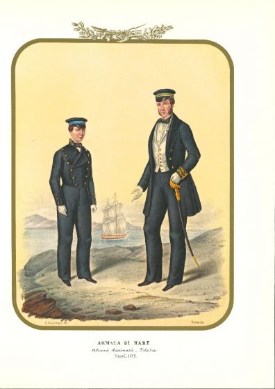 Army of the Sea: Seafaring Students -Lithograph by Antonio Zezon. Naples 1855.