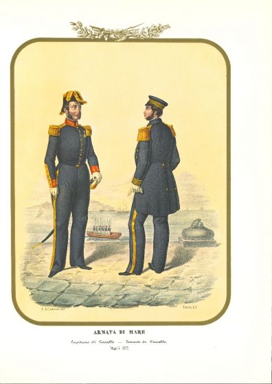 Army of the Sea: Captain and Lieutenant of Vessel - Lithograph by Antonio Zezon. Naples 1855.