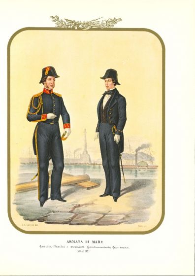 Army of the Sea: Ensign - Lithograph by Antonio Zezon. Naples 1855