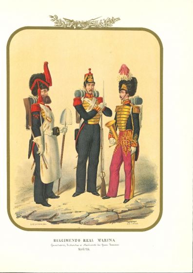 Second Royal Navy Regiment - Lithograph by Antonio Zezon. Naples 1854.