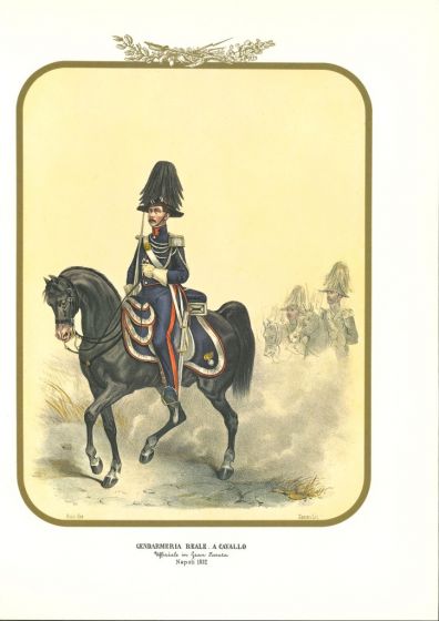 Royal Gendarmerie on horseback is a lithograph by Antonio Zezon. Naples 1852.