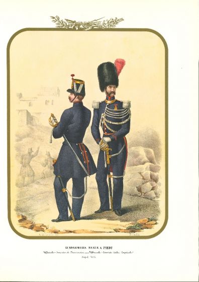 Royal Gendarmerie on foot is a lithograph by Antonio Zezon. Naples 1853.